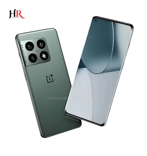 Front and rear view of OnePlus 10 Pro featuring edge-to-edge display and square camera module with OnePlus branding